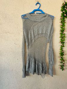 Chic Silver Distressed Knit Top