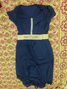 Elegant Blue Dress with Belt
