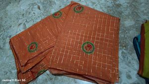 Orange Saree with Golden Checks