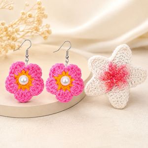 crochet flower earrings & hair clip