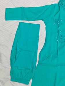 Elegant Teal Kurta + Pant with Lace