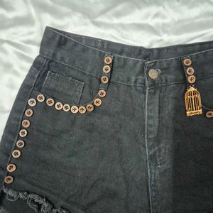 Black Denim Shorts with Bird Cage Charm
