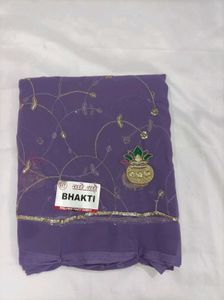 Embellished Pink Saree with Peacock Motif