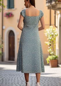 Chic Floral Print Square Neck Dress