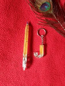 Handmade "J" Keychain and Pen Set