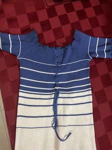 Blue &amp; White Striped Lace-Up Top