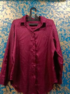 Elegant Burgundy Satin Print Shirt