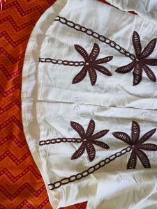 Cream Palm Tree Embroidered Button-Up Shirt