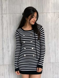 Striped Button Detail Knit dress