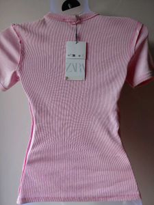 Pink Ribbed Short Sleeve T-Shirt