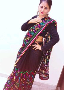 Beautiful Black Net Sari Used Once N Marriage Blou