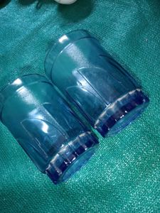 Set of 2 Vintage Blue Glass Tumblers