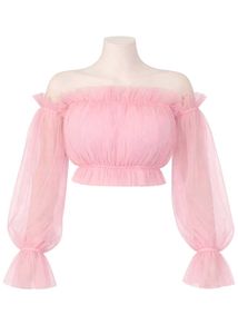 Pink Off-Shoulder Tulle Crop Top