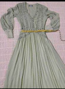 V-Neck Pleated Maxi Dress