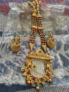 Exquisite Gold-Plated Necklace with Pearls &amp; Ruby
