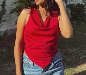 Chic Red Ruched Halter Top