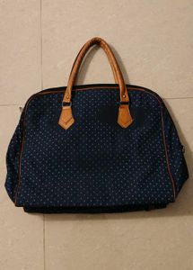 Stylish Navy Duffle Bag with Faux Leather Accents