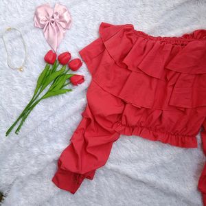 Chic Red Half Shoulder Top