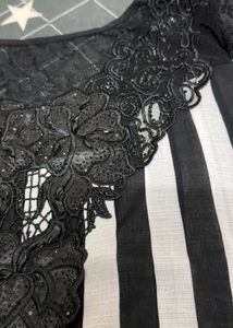 Striped Lace Neck Blouse