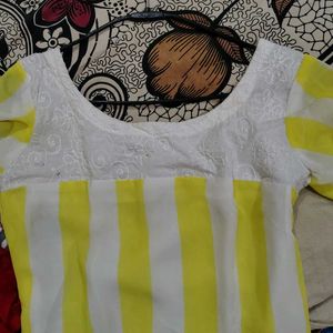 Yellow &amp; White Striped Kurta