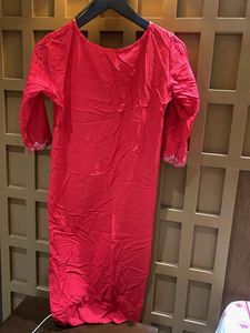 Red Embroidered Kurta