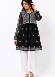 Black Embroidered Organza frock style kurti