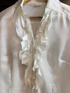 Elegant White Ruffled Satin Shirt