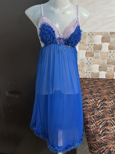 Blue Teddy Nightdress with Fur Trim