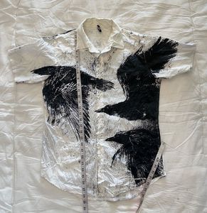 Men's White Crow Print Short Sleeve Shirt