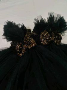 12-24 months Black &amp; Gold Bow Dress with Matching