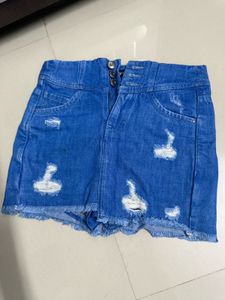 Distressed Denim High-Waist Skort