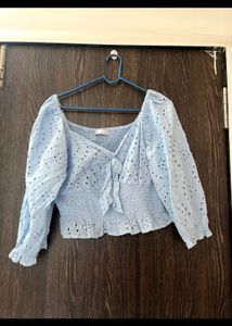 Light Blue Eyelet Crop Top