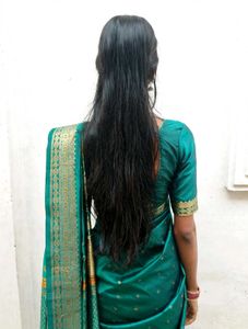 Elegant Teal Saree with Gold Border