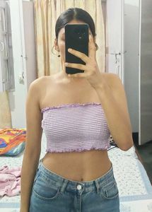 Purple & White Striped Smocked Tube Top