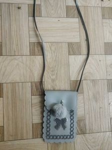 Cute Grey Crossbody Bag with Pom-Pom