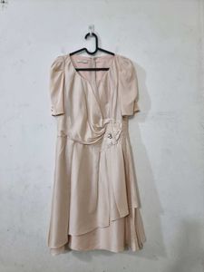 Elegant Beige Fit &amp; Flare Dress (Imported)