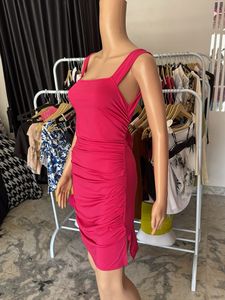 Newme Hot Pink Ruched Bodycon Dress