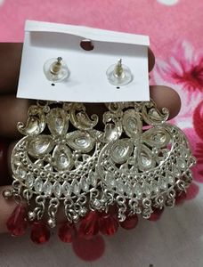 Statement Red &amp; Silver Earrings