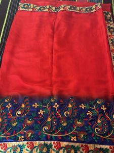 Red Saree with Embroidered Border