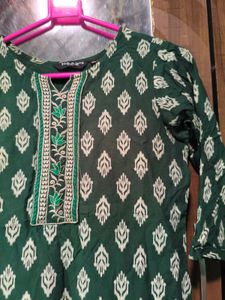 New Green Kurta with White Print