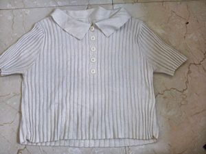 Ribbed Knit Polo Shirt