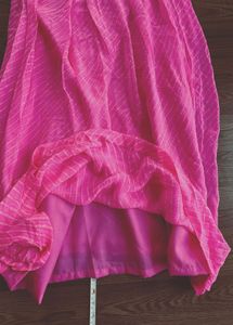 Vibrant leheriya pink dress with Embellished Neckl