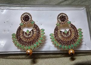Exquisite Green Stone Jhumka Earrings