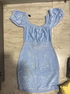 Cute Blue Velvet Mini Dress