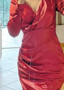 Elegant Satin Ruched Wrap Dress