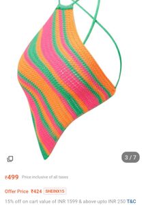 SHEIN MULTI COLORED Striped Crochet Halter Top