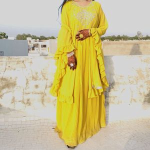 Vibrant Yellow Pleated Ethnic Gown with dupatta💛�