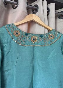 Embroidered Teal Silk Blouse