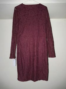 Wine Color Long Sleeves Short Dress For Women
