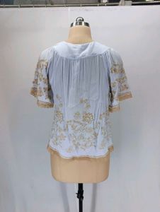 Light Blue Floral Embroidered Blouse